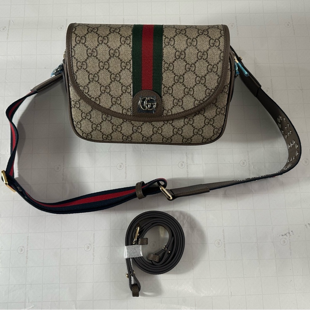 Gucci Tan and Brown Crossbody Bag with Red and Green Accent - Picture 2 of 15